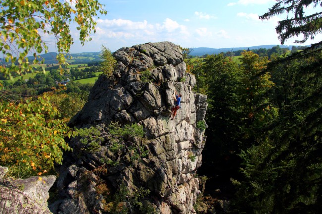 Lezení na Drátenické skále, Blatiny, Žďárské vrchy, Vysočina