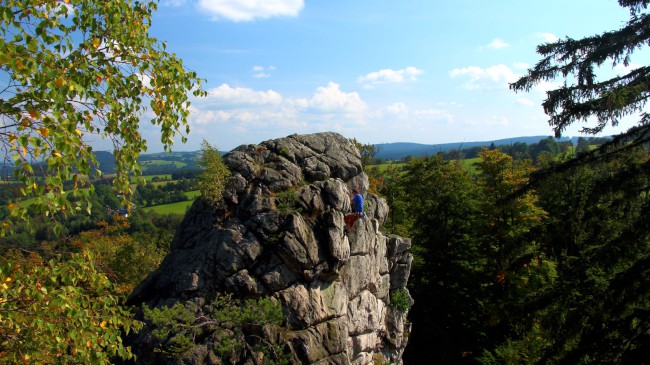 Lezení na Drátenické skále, Blatiny, Žďárské vrchy, Vysočina