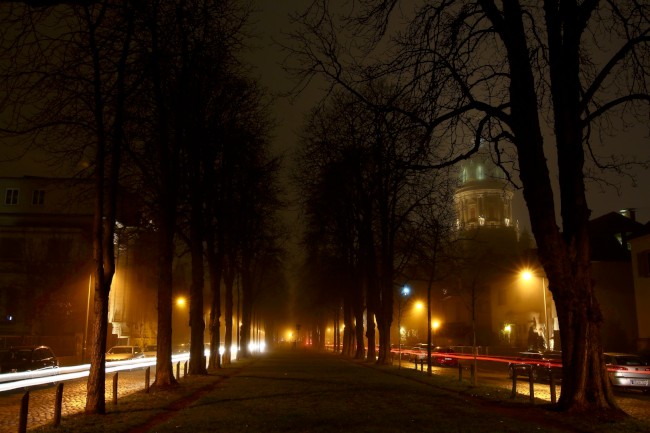 Noční focení, Mannheim, Bádensko-Württembersko, Německo