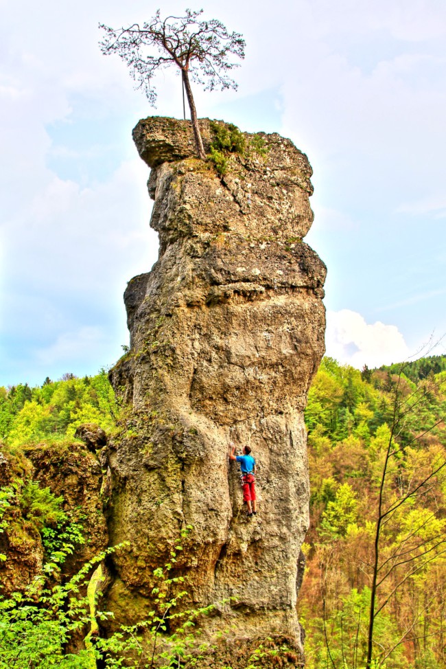 Lezení na skalách Rote Wand, Ammerthaler Wand, Frankenjura, Německo