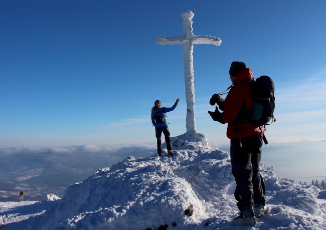 Skialpinisticky výstup na Velký Javor (Großer Arber), Šumava, Bavorsko, Německo