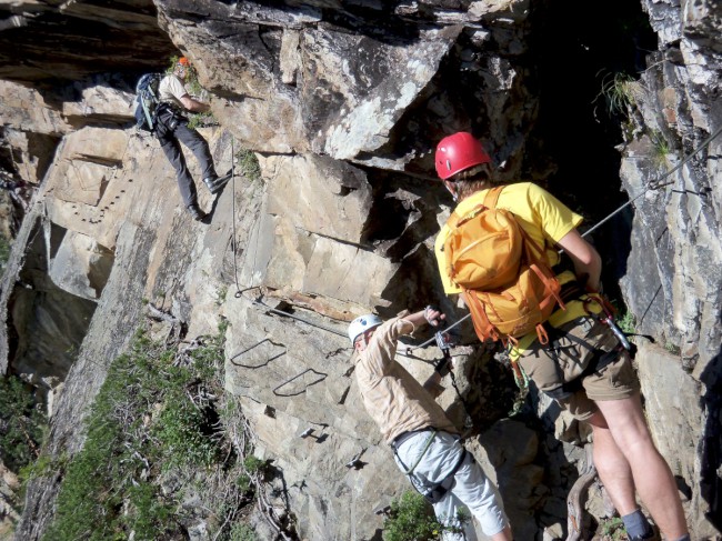 Klettersteig Lehner Wasserfall, Zajištěné cesty Längenfeld, Öetztálské Alpy, Tyrolsko, Rakousko