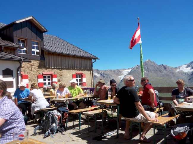 Breslauer hütte, Vratislavská chata, sestup Vent, Wildspitze, Öetztálské Alpy, Tyrolsko, Rakousko