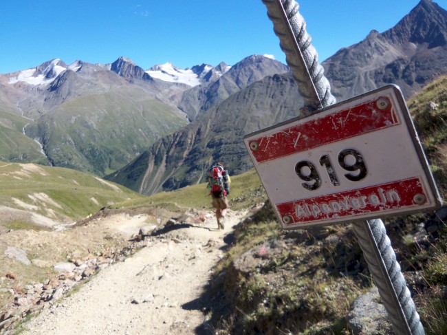 Breslauer hütte, Vratislavská chata, sestup Vent, Wildspitze, Öetztálské Alpy, Tyrolsko, Rakousko