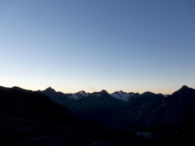 Sedlo Mitterkarjoch, ledovec Taschachferner, Wildspitze, Öetztálské Alpy, Tyrolsko, Rakousko