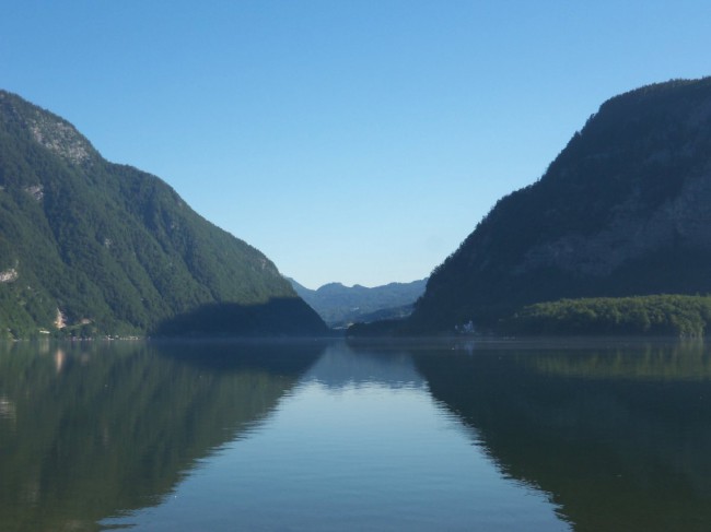 Hallstatské jezero, nástup na Seewand klettersteig, Rakousko, Solná komora, Dachstein, Alpy
