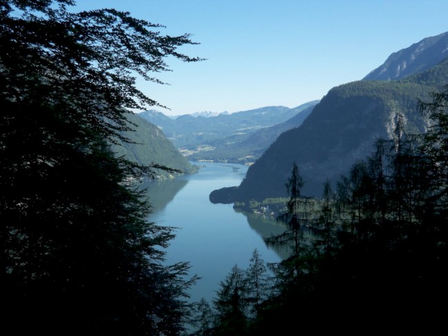 Hallstatské jezero, nástup na Seewand klettersteig, Rakousko, Solná komora, Dachstein, Alpy