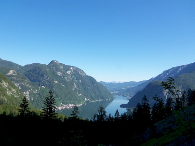 Hallstatské jezero, nástup na Seewand klettersteig, Rakousko, Solná komora, Dachstein, Alpy