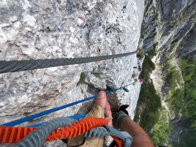 Seewand klettersteig, horní část, Rakousko, Solná komora, Dachstein, Alpy