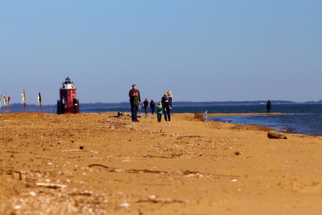 Jižní pláž, Sandy Point státní park, Maryland, Spojené státy americké (USA)