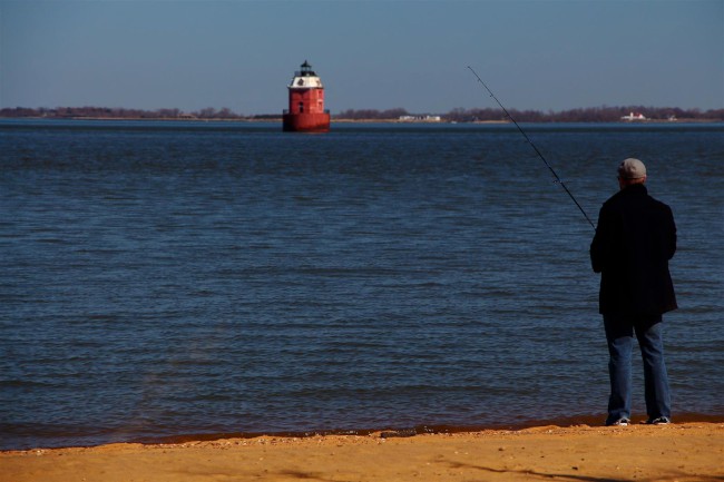 Východní pláž, Sandy Point státní park, Maryland, Spojené státy americké (USA)