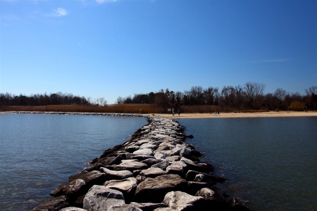 Východní pláž, Sandy Point státní park, Maryland, Spojené státy americké (USA)