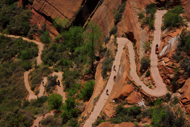 Výstup Angels landing trail, Zion národní park, Utah, USA