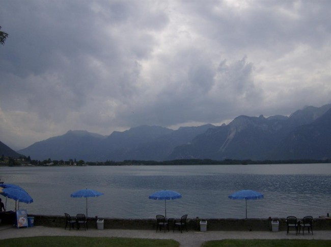 Montreux, Ženevské jezero, Alpy, Masiv Mont Blanc, Alpy, Švýcarsko, Francie
